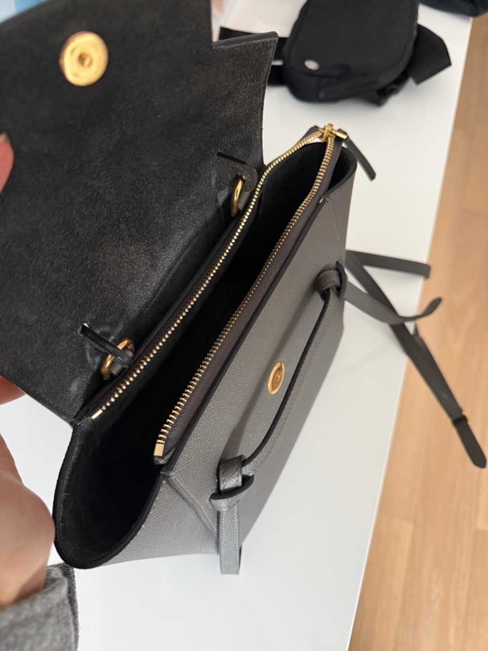 Celine Gray Pebbled Leather Tie-Handle Satchel - Picture 3 of 7